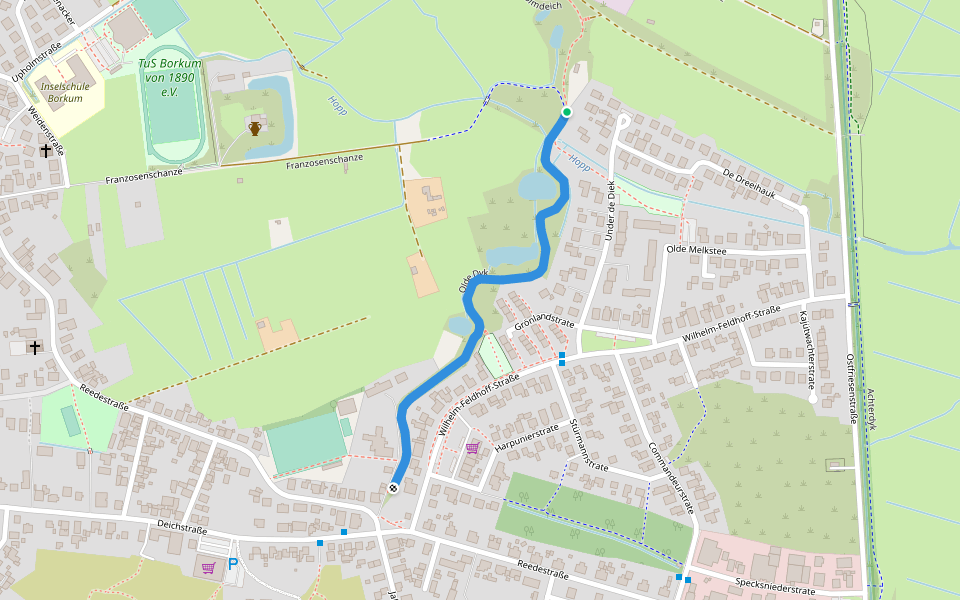 Olde Dyk walking route map in Borkum