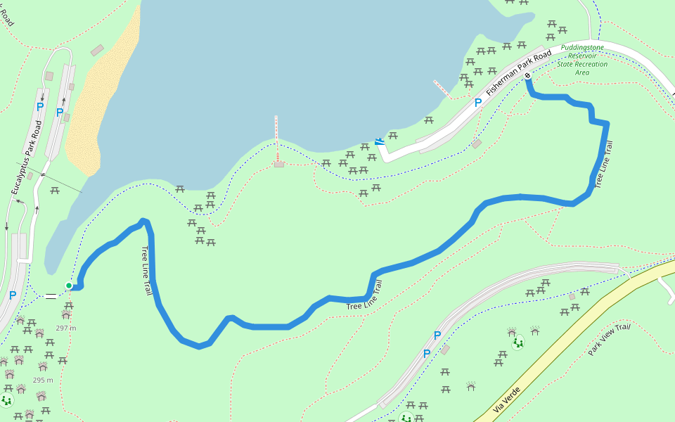 Tree Line Trail walking route map in San Dimas