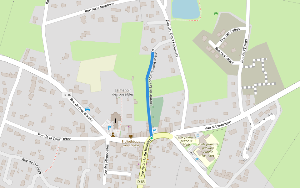 Chemin de la Fontaine Saint-Méen walking route map in Treffendel