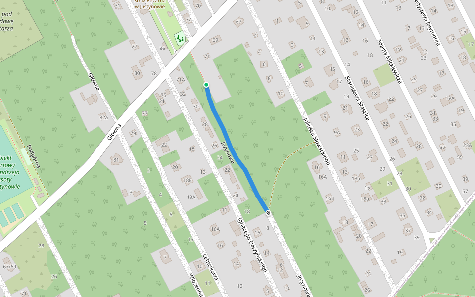 Jeżynowa walking route map in Justynów