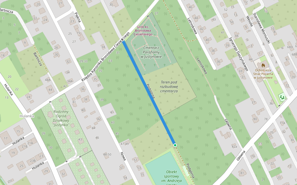 Podgórna walking route map in Justynów