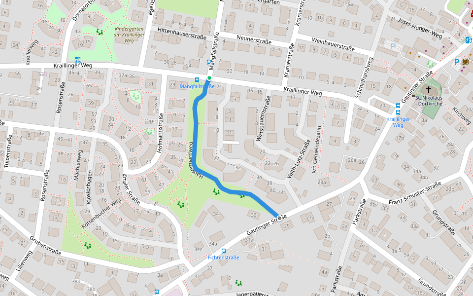 Häusermartlweg walking route map in Neuried