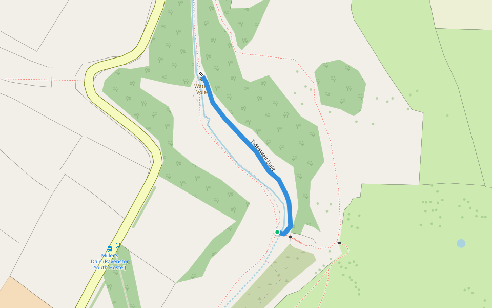 Tideswell Dale walking route map in Miller's Dale