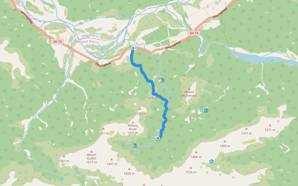 Griffin Creek track walking route map in Turiwhate