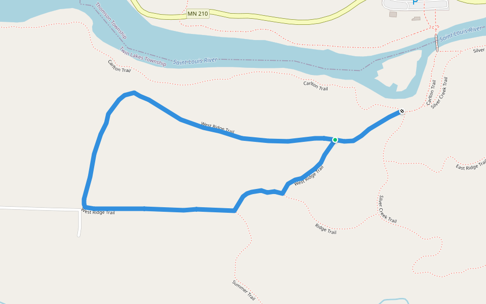 West Ridge Trail walking route map in Esko