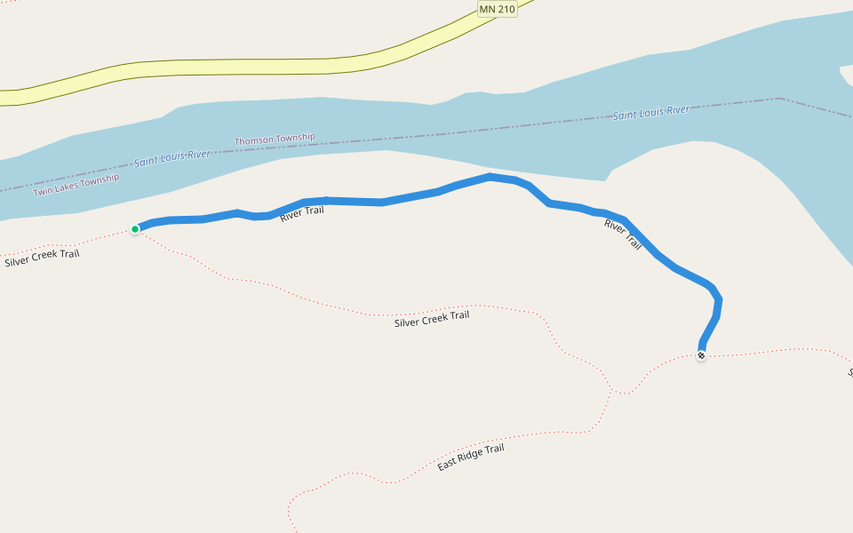 River Trail walking route map in Esko