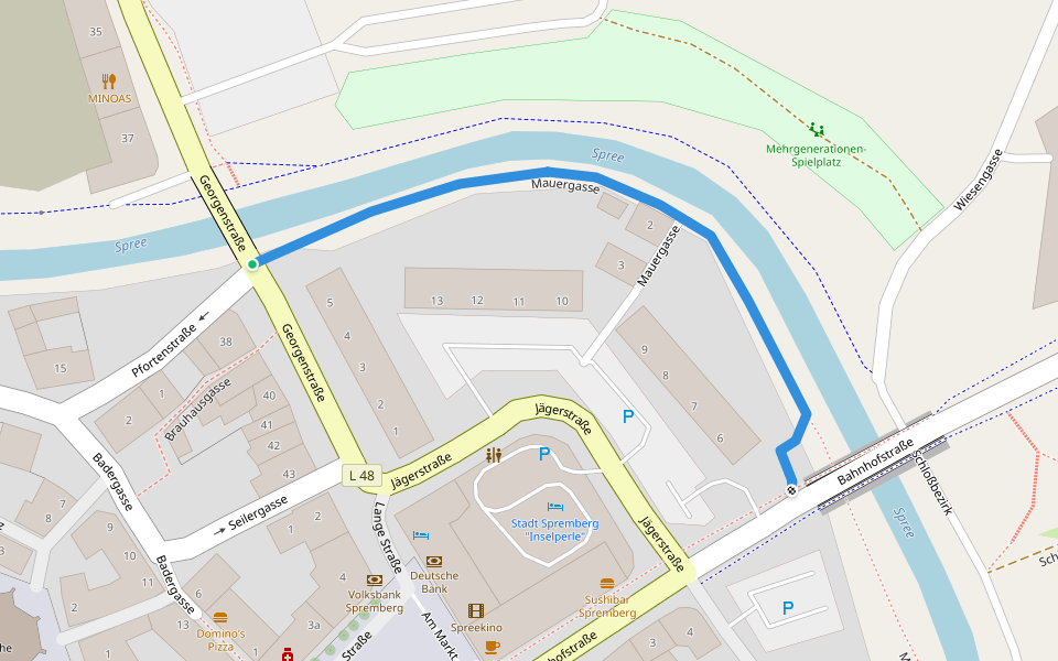 Mauergasse walking route map in Spremberg