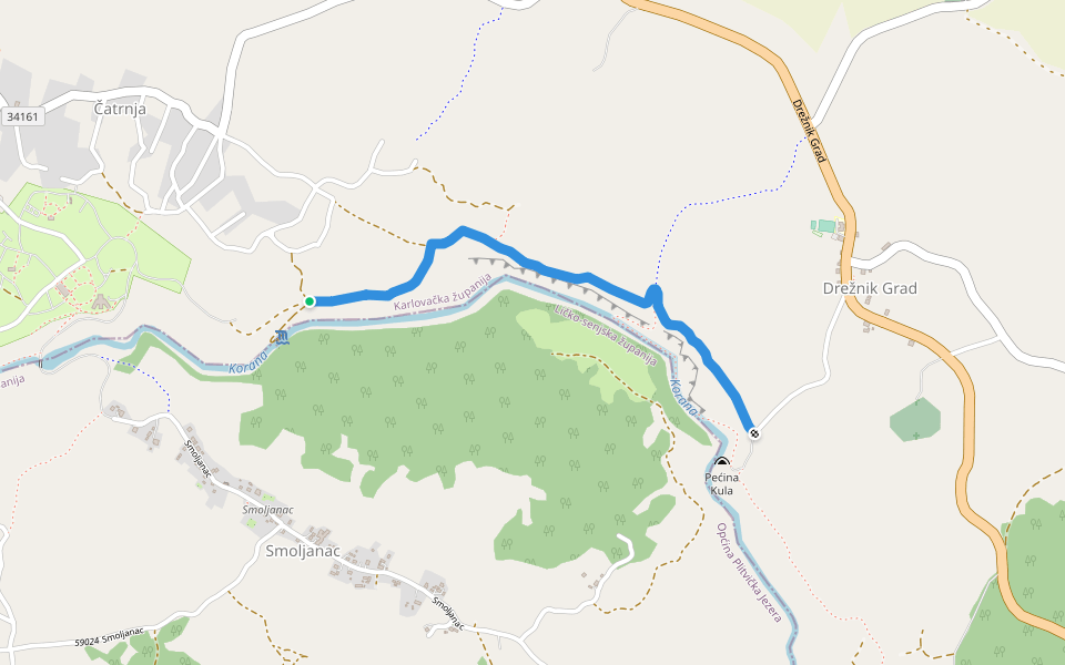 Ruta Vode walking route map in Čatrnja
