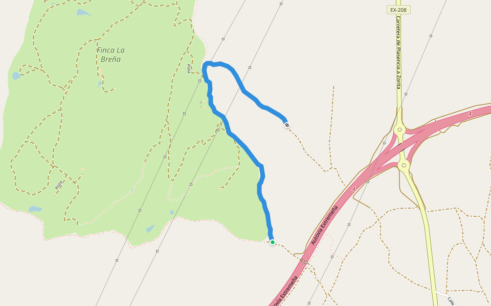 Calleja oriental de La Breña walking route map in Trujillo