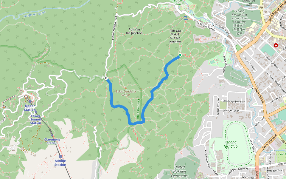 Hiking Path from Point 5 Rest Area to Point 84 Rest Area walking route map in George Town