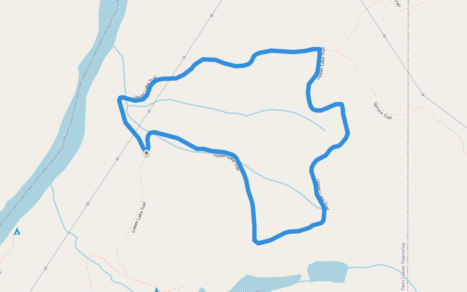 Upper Lake Trail walking route map in Esko