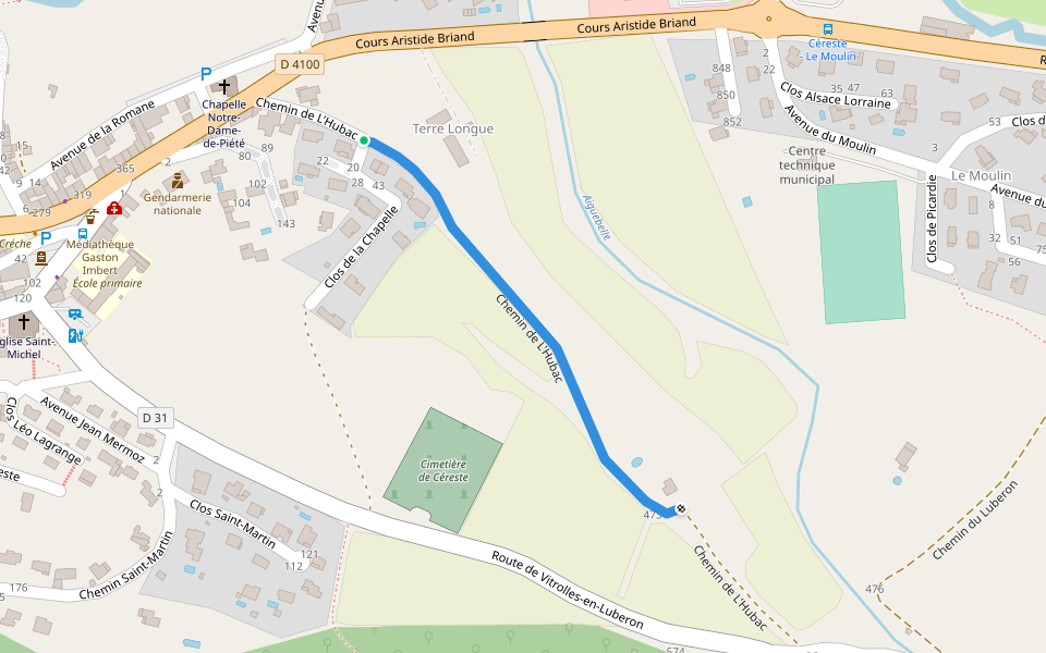 Chemin de L'Hubac walking route map in Céreste-en-Luberon