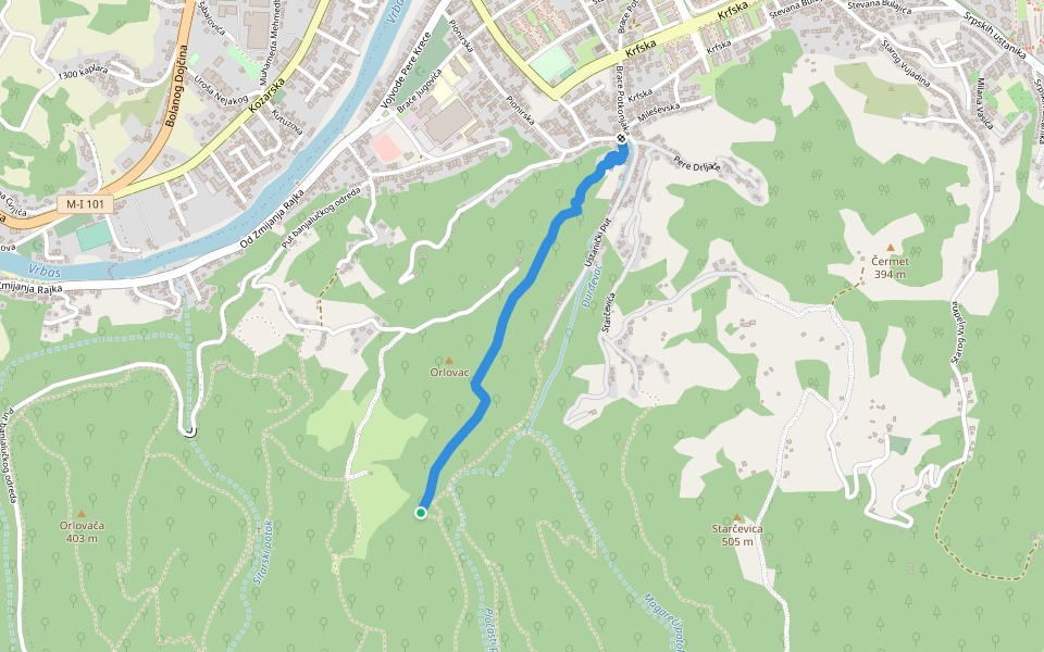 Orlovačka staza walking route map in Banja Luka