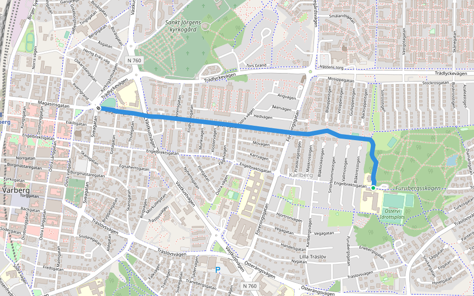 Magasinsgatan walking route map in Varberg