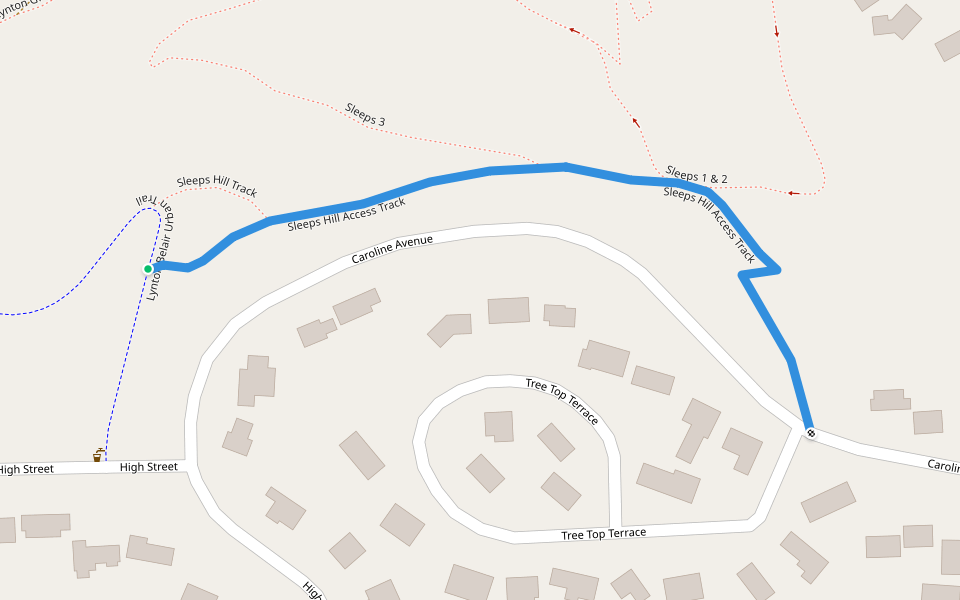 Sleeps Hill Access Track walking route map in Belair