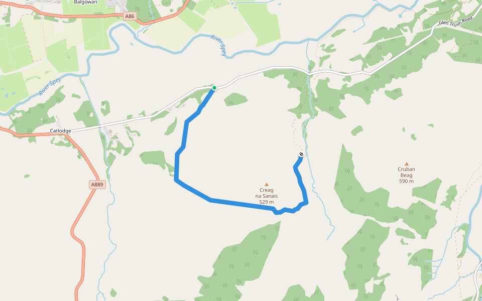 Allt Mhoraich circuit walking route map in Laggan