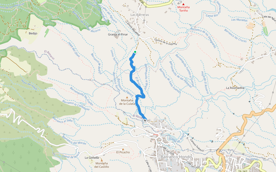 Camino de Las Barreras walking route map in Las Barreras