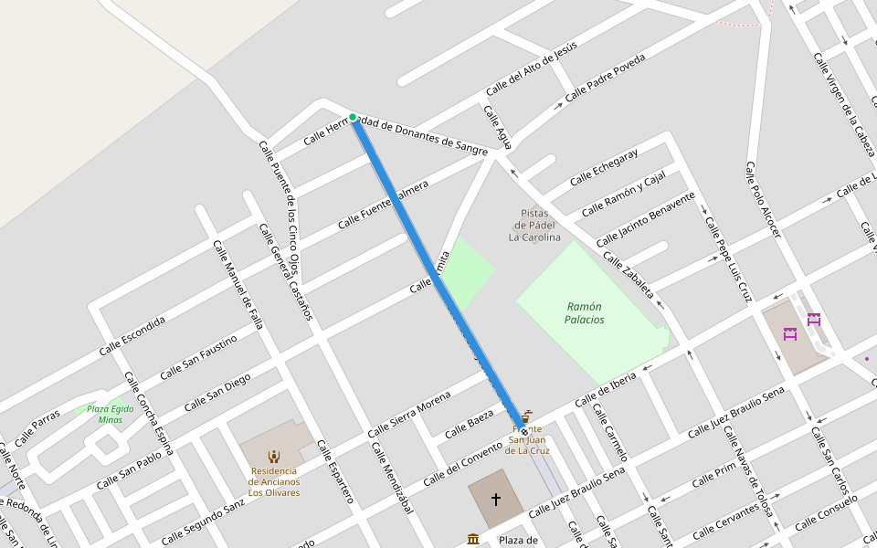 Paseo de San Juan de la Cruz walking route map in La Carolina