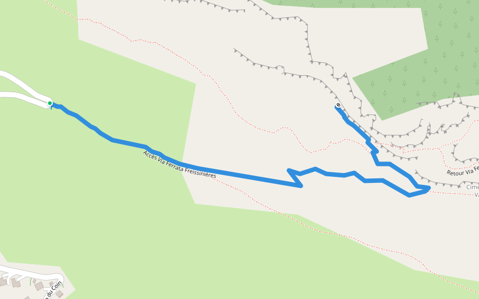 Accès Via Ferrata Freissinières walking route map in Freissinières