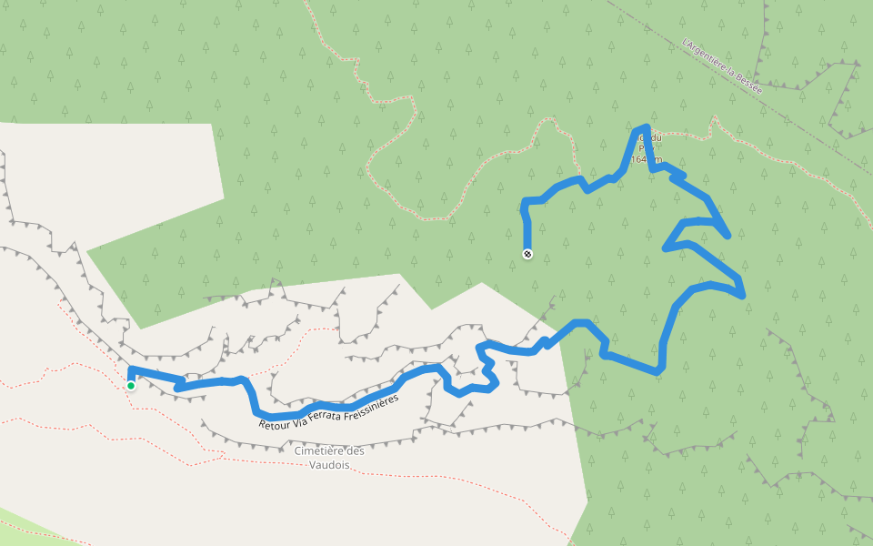 Retour Via Ferrata Freissinières walking route map in Freissinières
