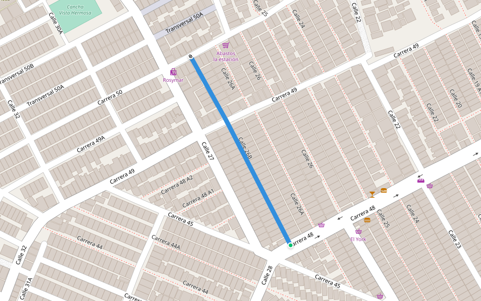Carrera 26B walking route map in Barranquilla
