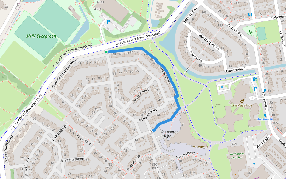 Einsteindreef walking route map in Maassluis