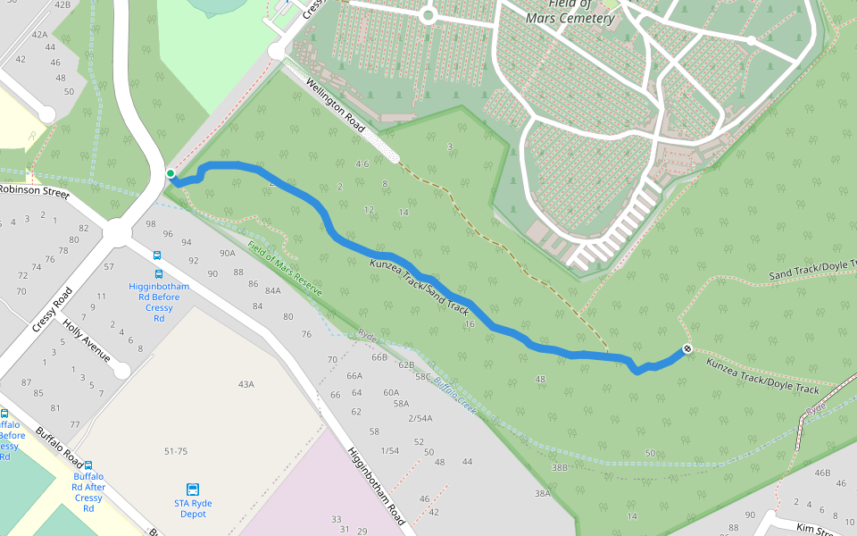 Kunzea Track/Sand Track walking route map in Ryde