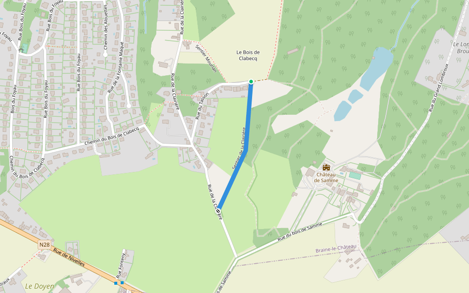 Sentier de la Clairière walking route map in Braine-le-Château