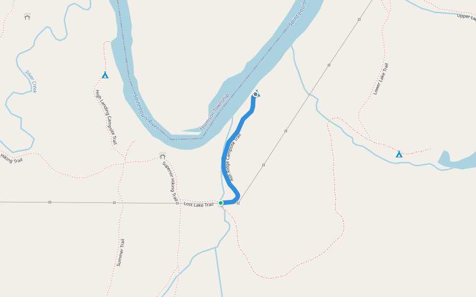 Ash Ridge Campsite Trail walking route map in Esko