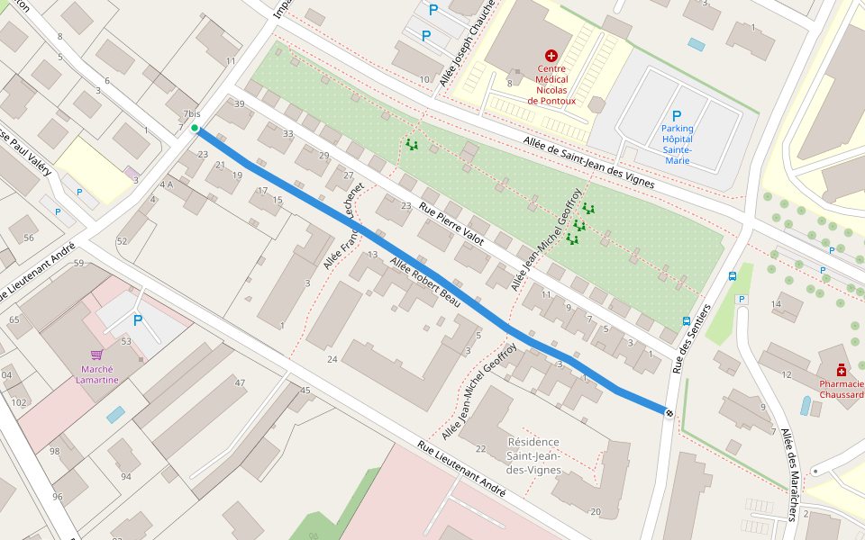 Allée Robert Beau walking route map in Chalon-sur-Saône