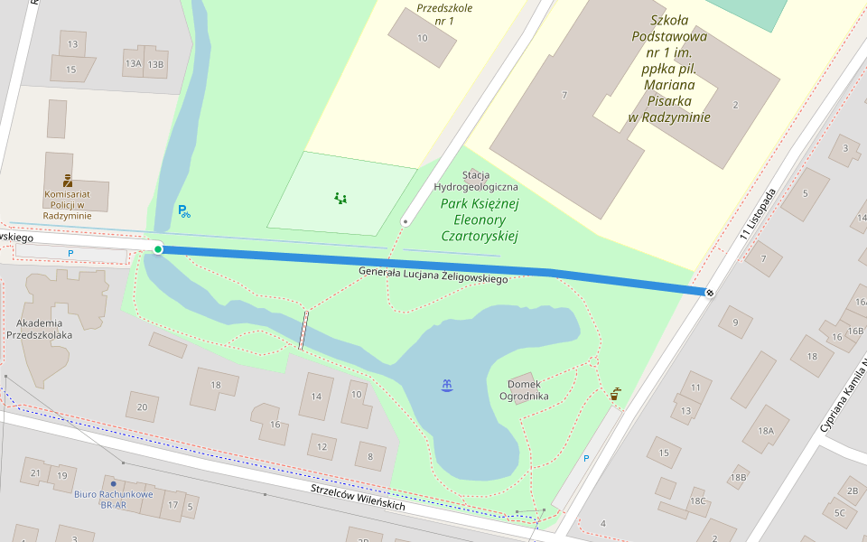 Generała Lucjana Żeligowskiego walking route map in Radzymin
