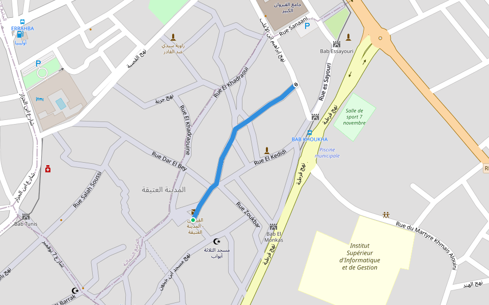 Rue Sidi Bou Omrani walking route map in Kairouan