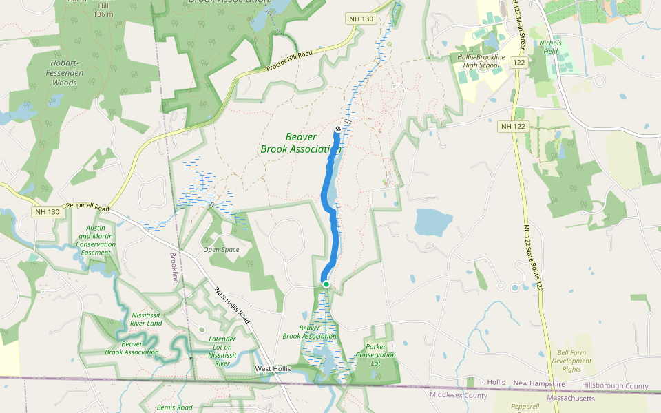 Eastman Meadow Trail walking route map in Hollis