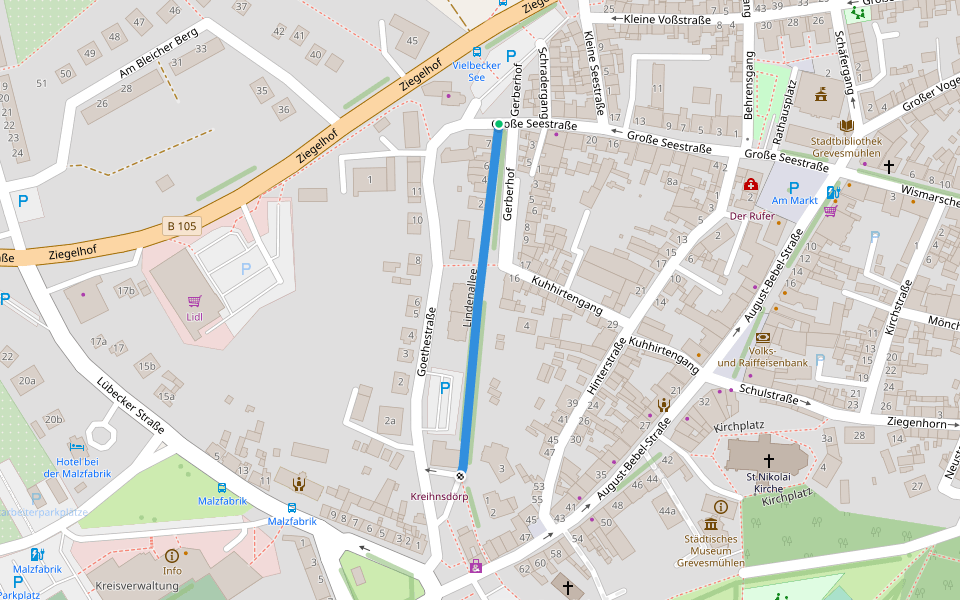 Lindenallee walking route map in Grevesmühlen