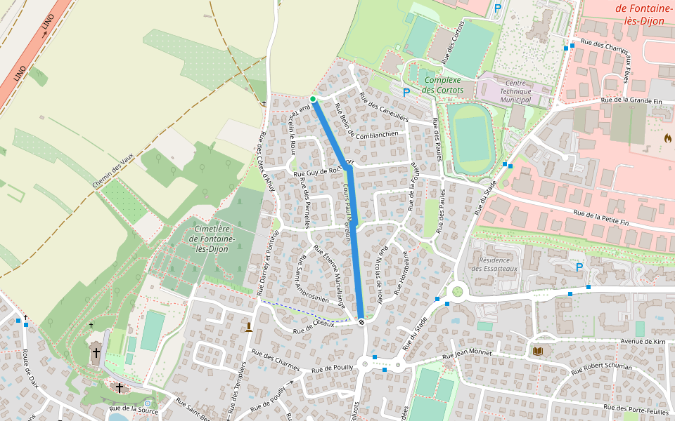 Cours Paul Morelon walking route map in Fontaine-lès-Dijon