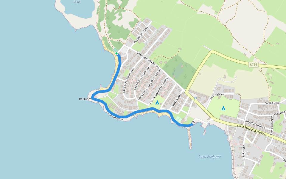 Put Lanterne walking route map in Povljana