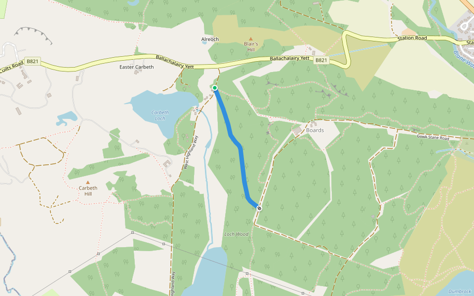 Red Brae Road walking route map in Blanefield