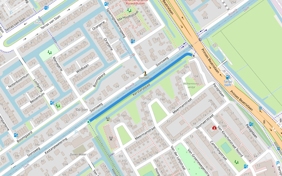 Kerstanjepad walking route map in Delft