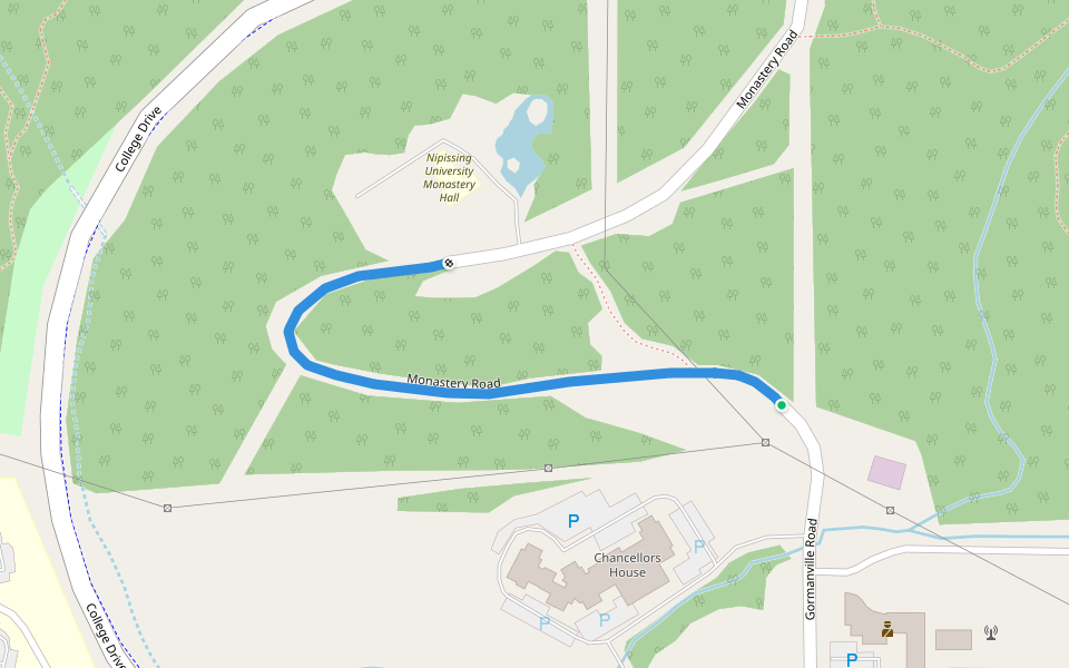 Monastery Road walking route map in North Bay