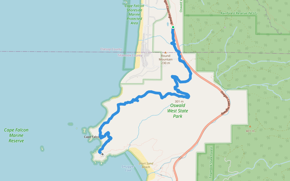 Arch Cape to Cape Falcon Trail walking route map in Arch Cape