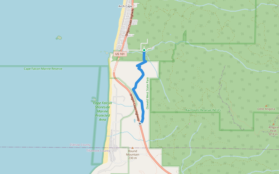 Oregon Coast Trail walking route map in Arch Cape