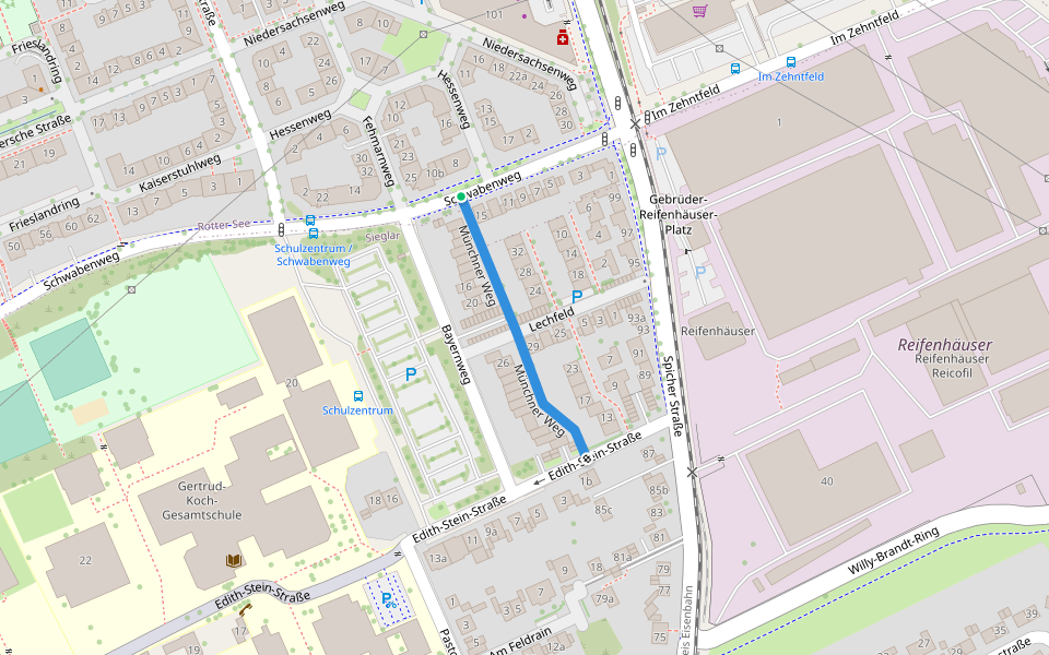 Münchner Weg walking route map in Troisdorf