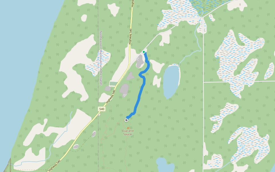 Cup & Saucer Blue or White Trail walking route map in Sheguiandah