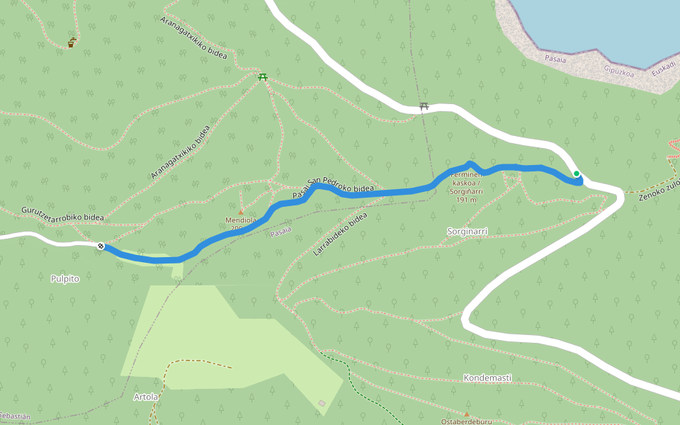 Pasai San Pedroko bidea walking route map in Pasaia