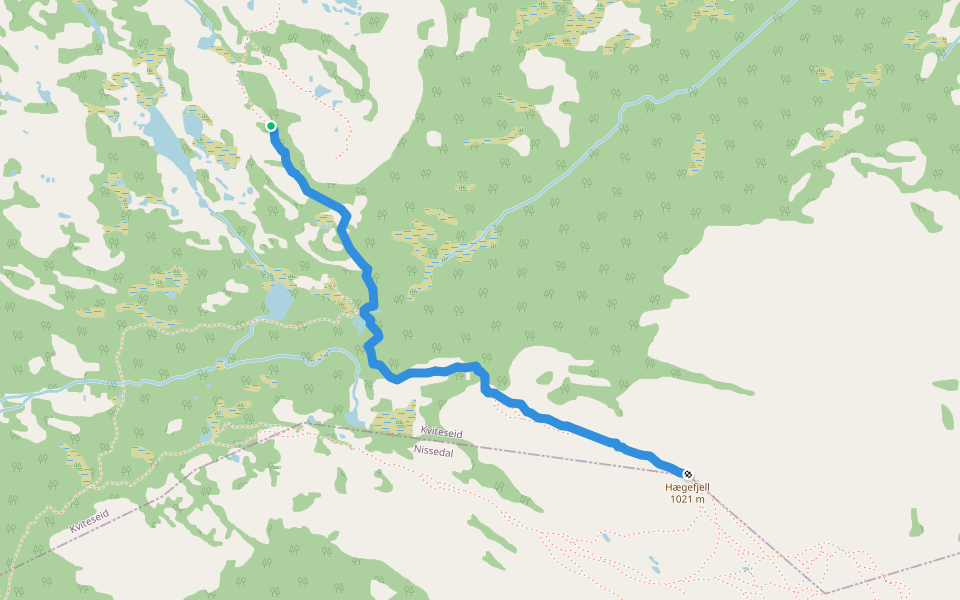Hægefjell track walking route map in Vrådal