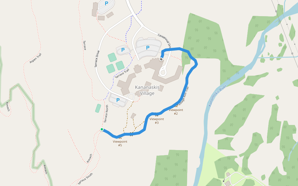 Village Rim Trail walking route map in Lac des Arcs