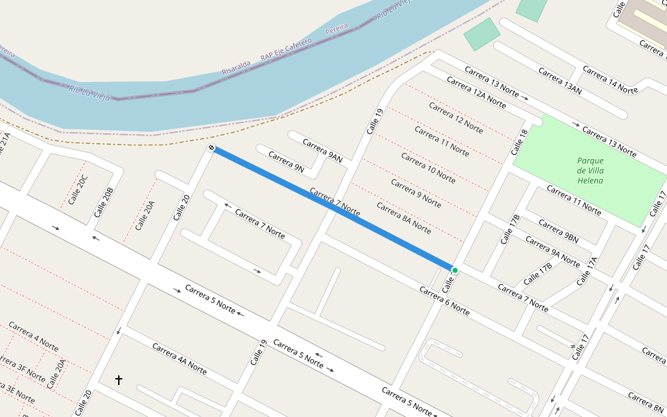 Carrera 7 Norte walking route map in Cartago