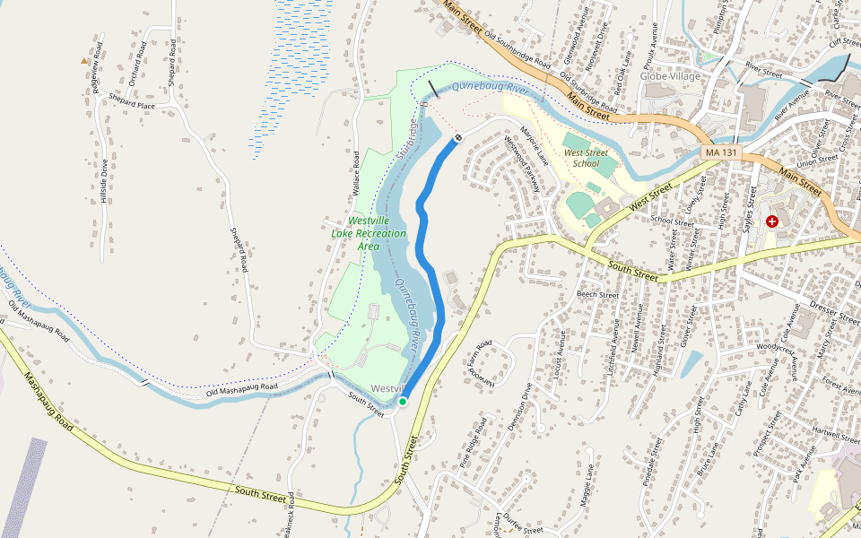 Westville Lake Trail walking route map in Southbridge