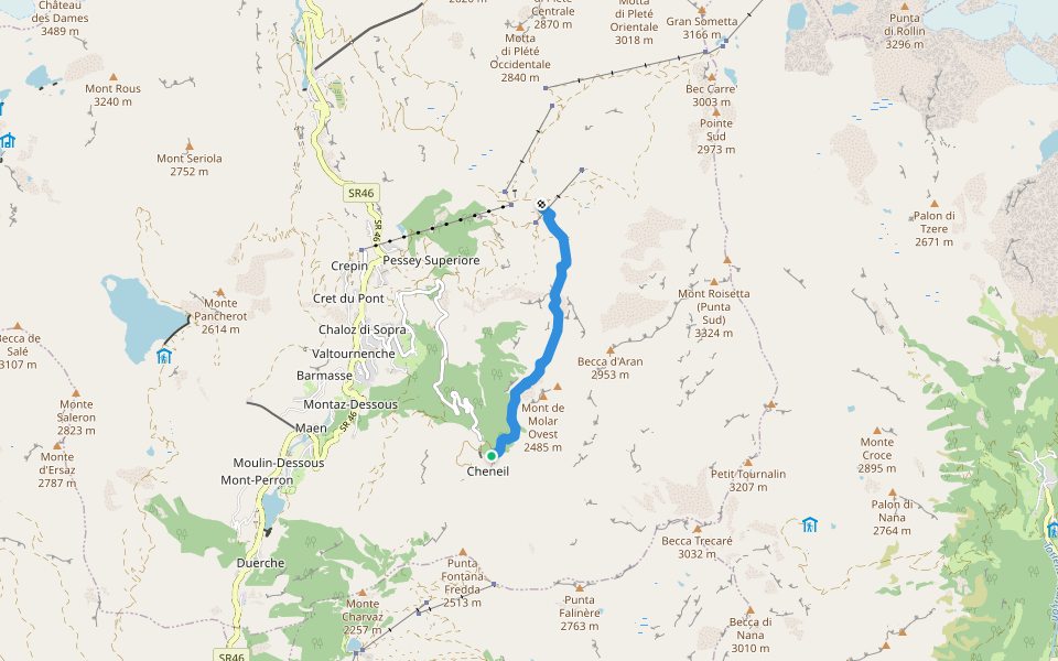 Sentiero 107 Cheneil Cervinia walking route map in Cheneil
