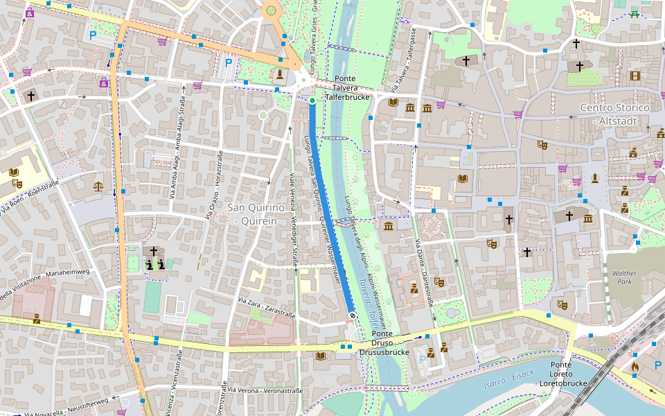 Lungo Talvera San Quirino - Quireiner Wassermauer walking route map in Bolzano